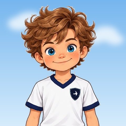 Antoine, with light brown curls and freckles